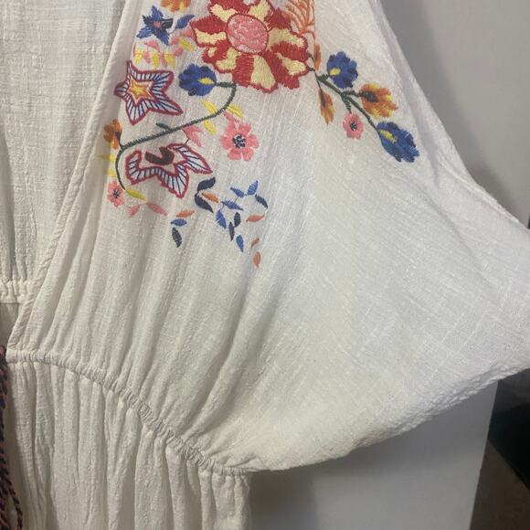 ODDY White Embroidered Floral Tassel Tie Kimono Duster Boho Short Sleeve OS - Picture 7 of 13